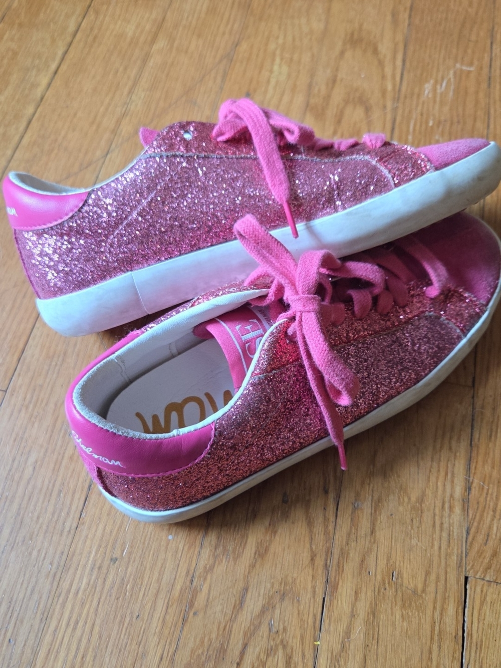 Sam Edelman Pink Glitter Lace-Up Kids Sneakers